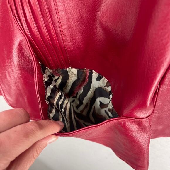 Denim and Co Leather Jacket Medium Cherry Red Burgundy Blazer Boho Western - Picture 9 of 15